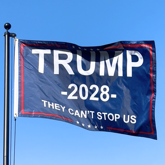 They Can't Stop Us - Trump 2028 Campaign Flag - 3x5ft - Blue